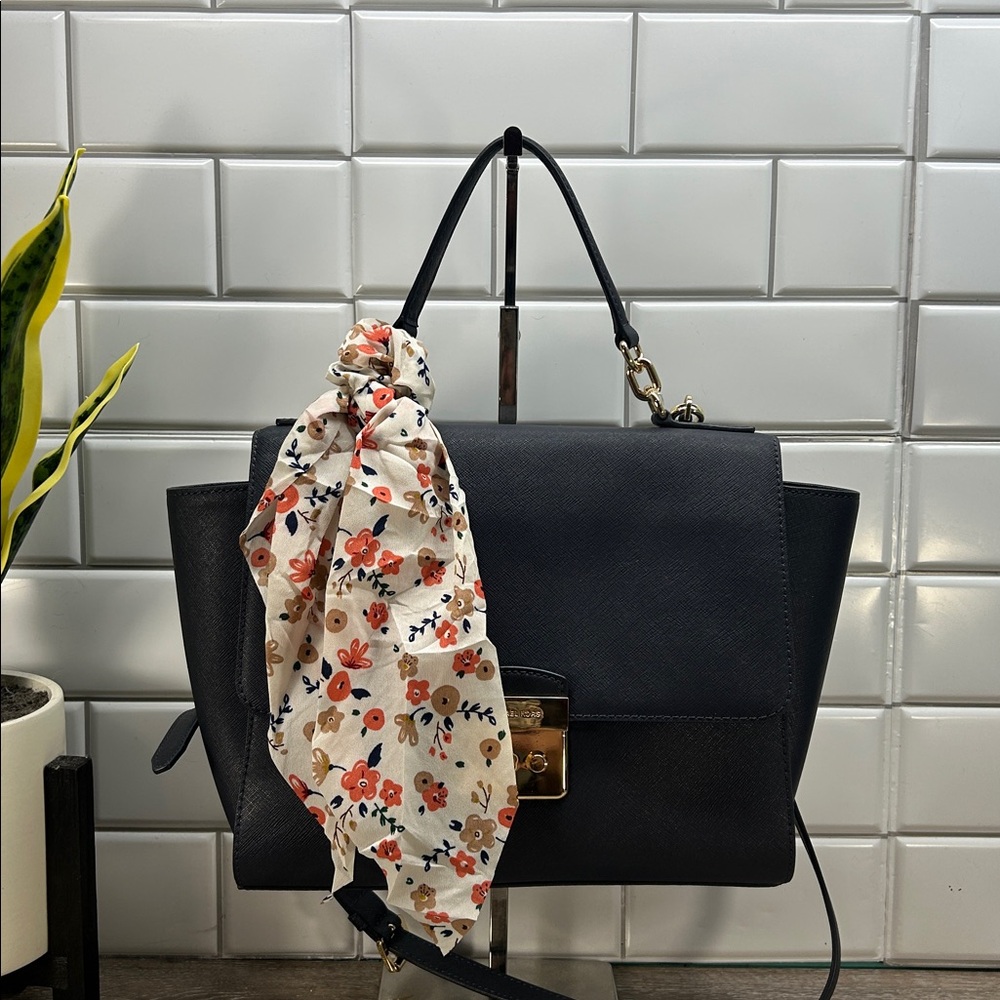 Michael Kors Black Crossbody Bag with Floral Scarf